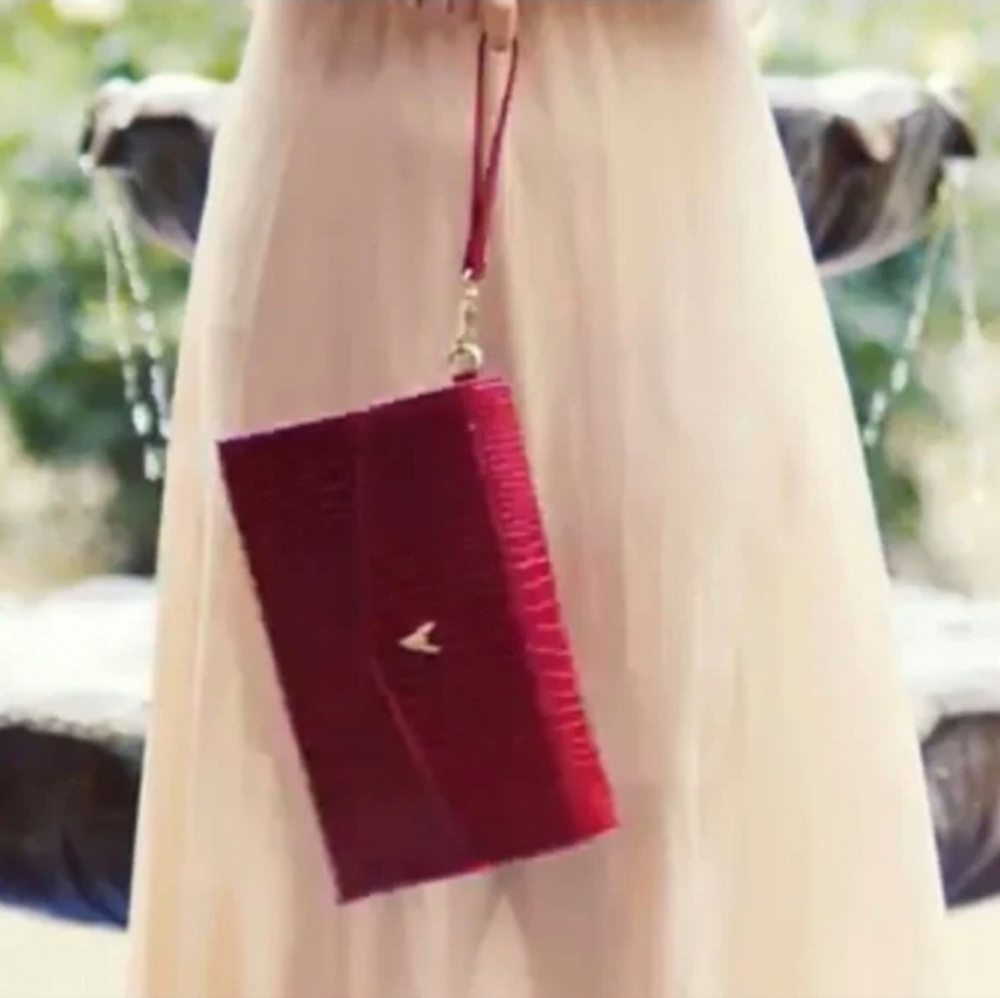 Vanessa Williams Red Crocodile Embossed Clutch